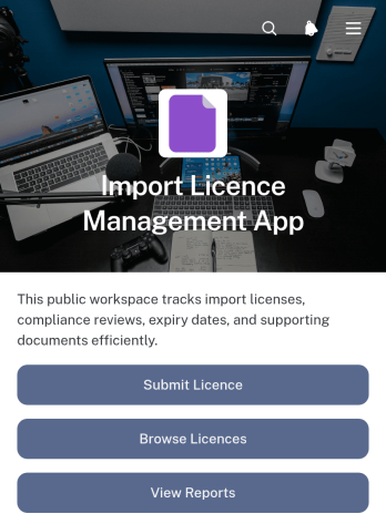 Import Licence Management App Template