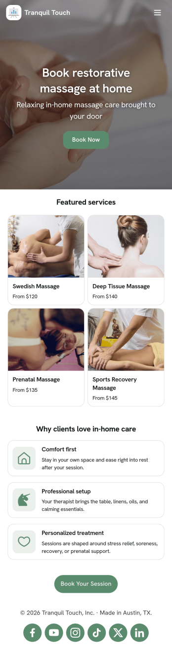 In Home Massage Therapist App Template