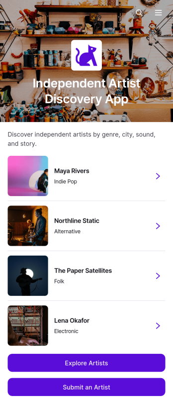 Independent Artist Discovery App Template
