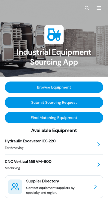 Industrial Equipment Sourcing App Template