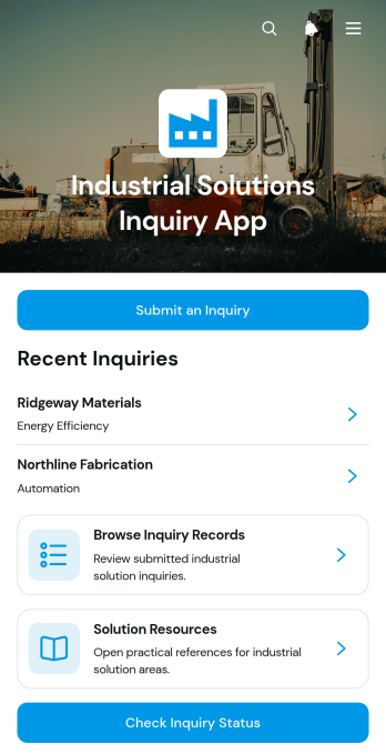 Industrial Solutions Inquiry App Template