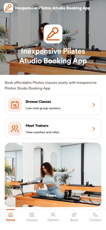 Inexpensive Pilates Atudio Booking App Template