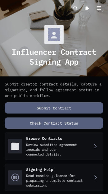 Influencer Contract Signing App Template