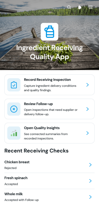 Ingredient Receiving Quality App Template