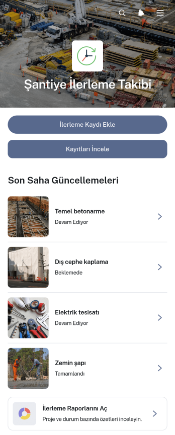 İnşaat Sahası İlerleme Uygulama Șablonu
