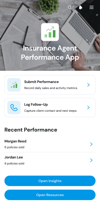Insurance Agent Performance App Template