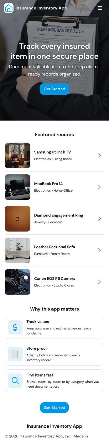 Insurance Inventory App Template