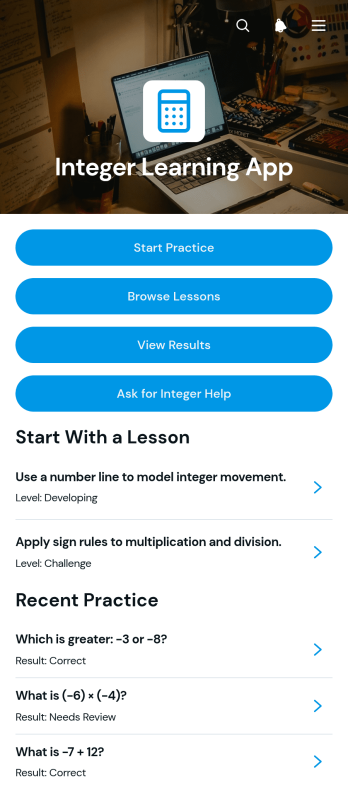 Integer Learning App Template