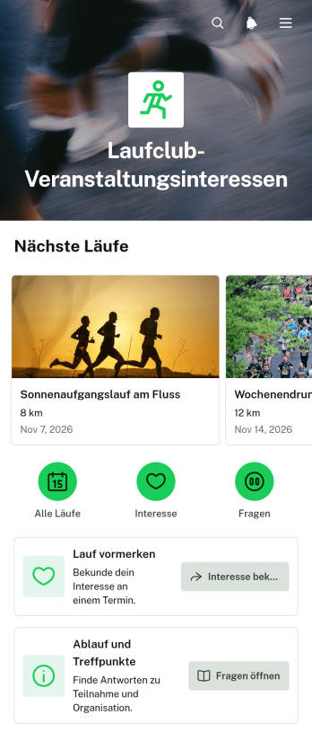 Interessen-App für Laufclub-Veranstaltungen
