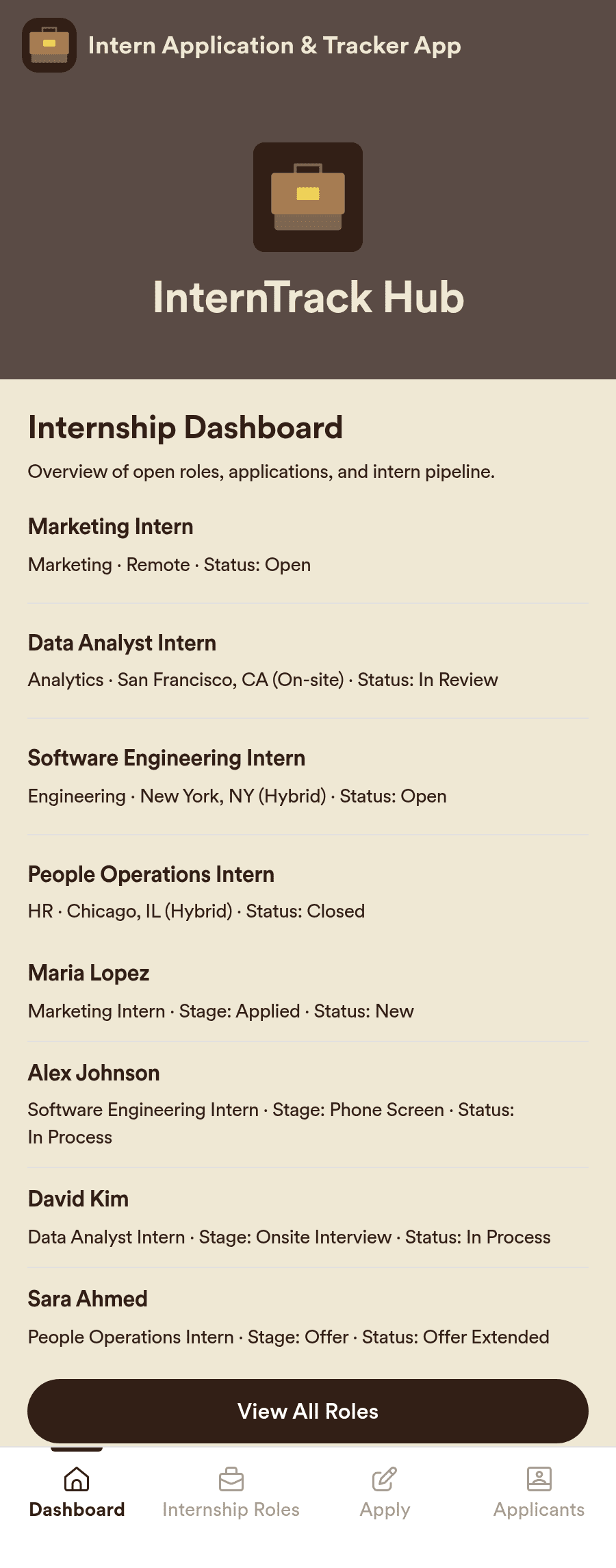 Intern Application & Tracker App Template | Jotform