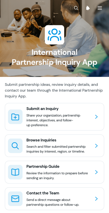 International Partnership Inquiry App Template