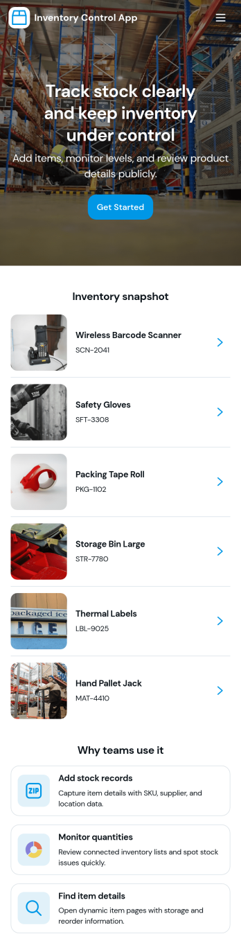 Inventory Control App Template