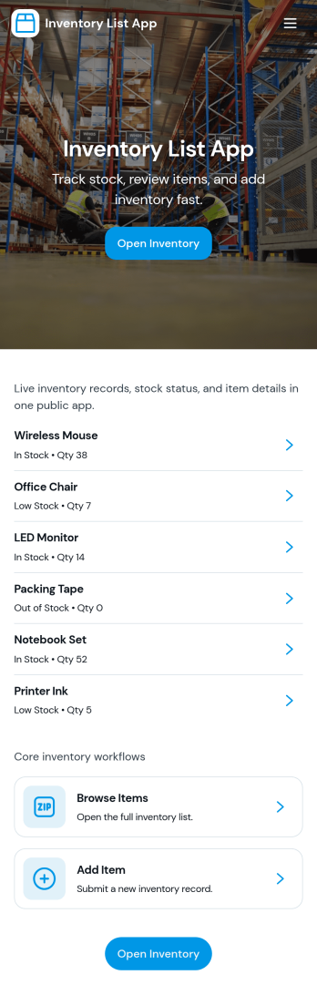 Inventory List App Template