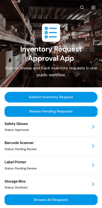 Inventory Request Approval App Template