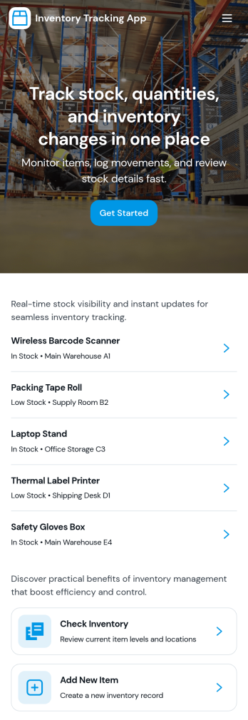 Inventory Tracking App Template