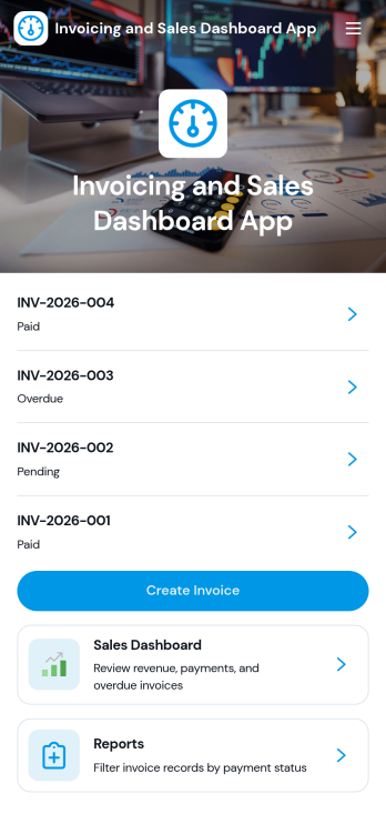 Invoicing and Sales Dashboard App Template