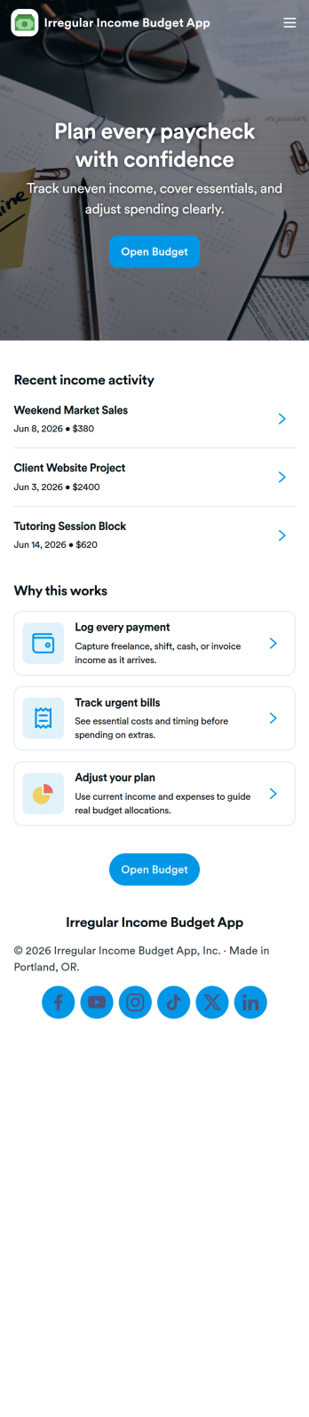 Irregular Income Budget App Template