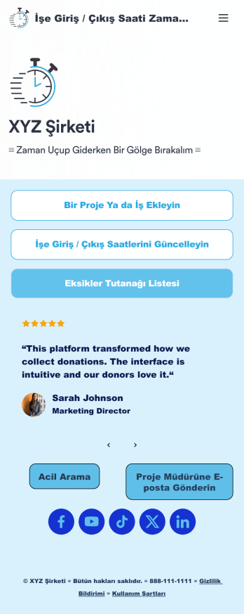 İşe Giriş / Çıkış Saati Zaman Çizelgesi Uygulama Șablonu