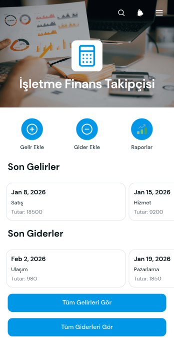 İşletme Finans Takip Uygulama Șablonu