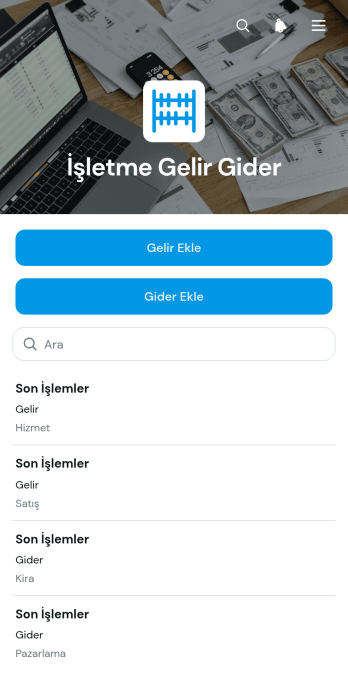 İşletme Gelir Gider Uygulama Șablonu