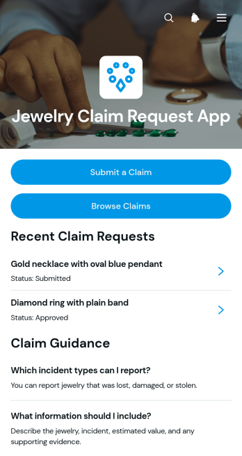 Jewelry Claim Request App Template