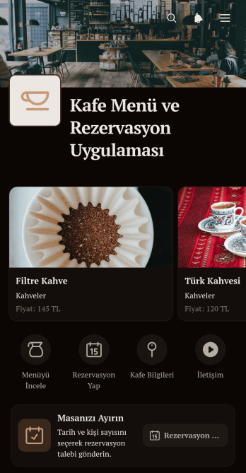 Kafe Menüsü ve Rezervasyon Uygulama Șablonu