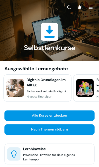 Katalog-App für Selbstlernkurse