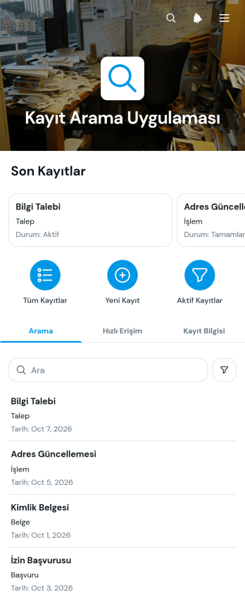 Kayıt Arama Uygulama Șablonu