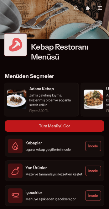 Kebap Restoranı Menü Uygulama Șablonu