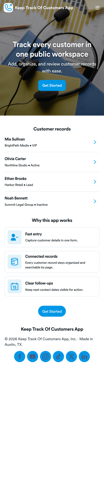 Keep Track of Customers App Template