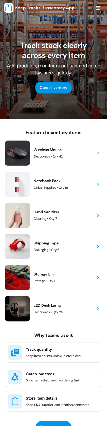 Keep Track of Inventory App Template