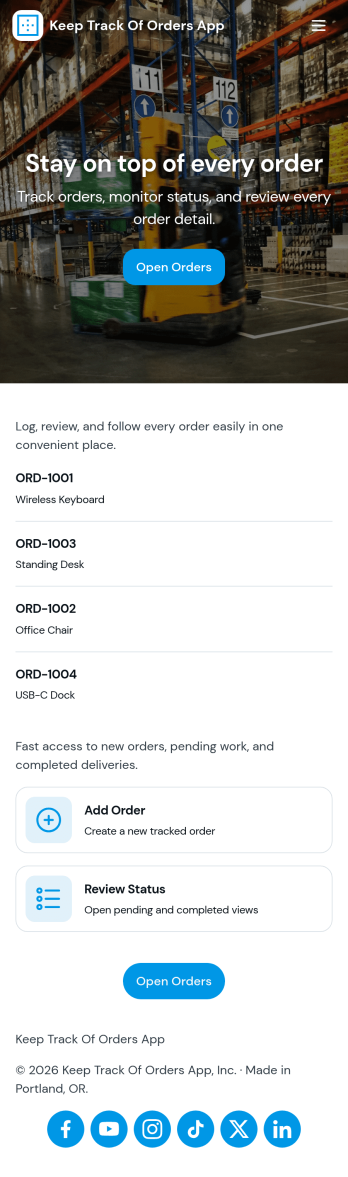 Keep Track of Orders App Template