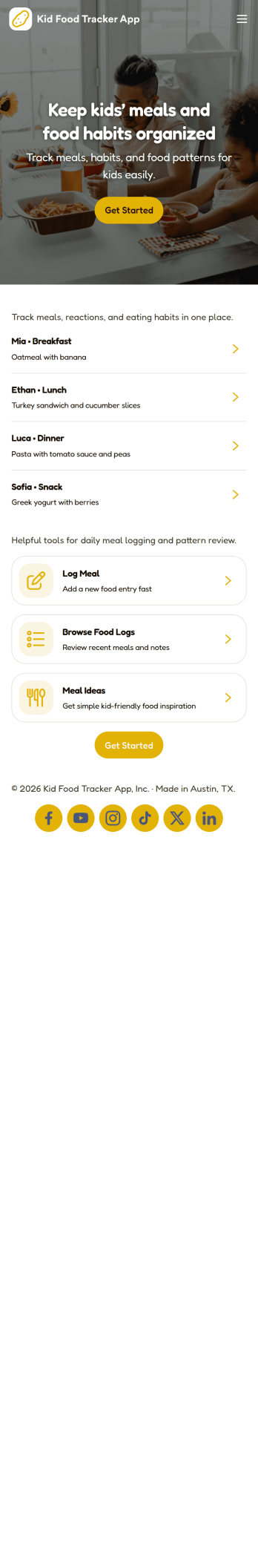 Kid Food Tracker App Template