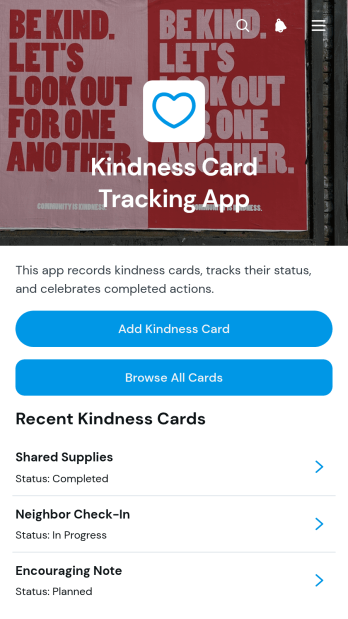 Kindness Card Tracking App Template