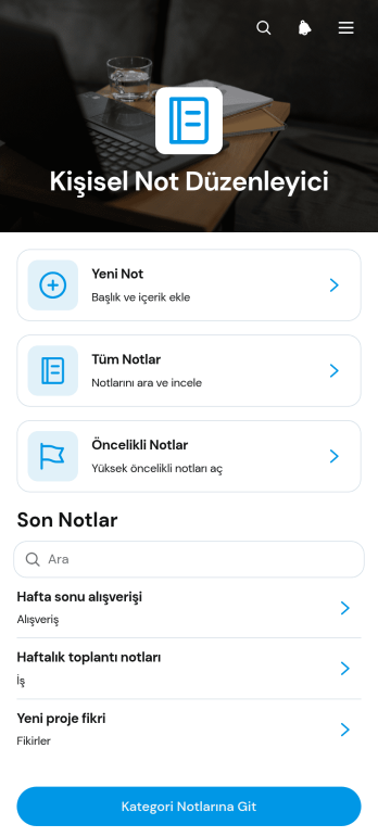 Kişisel Not Düzenleyici Uygulama Șablonu