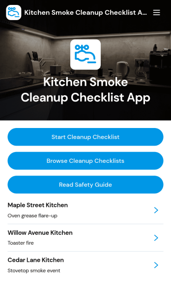 Kitchen Smoke Cleanup Checklist App Template