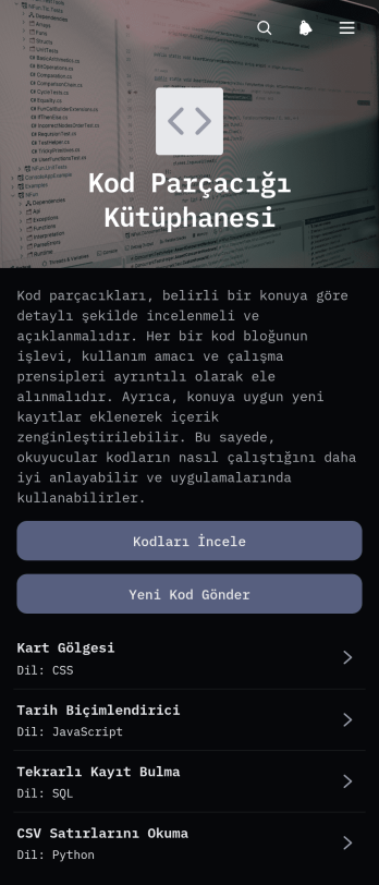 Kod Parçacığı Kitaplığı Uygulama Șablonu