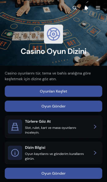 Kumarhane Oyunları Dizini Uygulama Șablonu