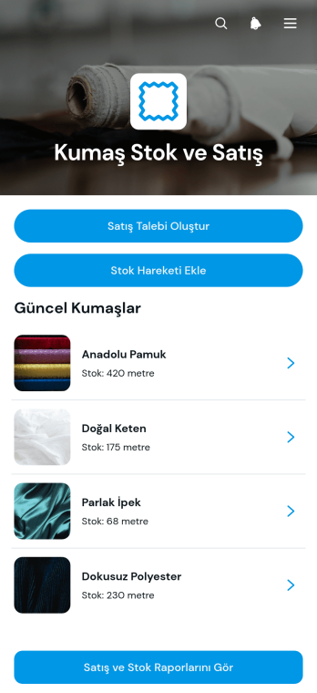 Kumaş Envanteri ve Satış Uygulama Șablonu