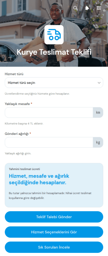 Kurye Teslimat Teklifi Uygulama Șablonu