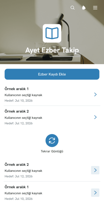 Kutsal Metin Ezber Takip Uygulama Șablonu