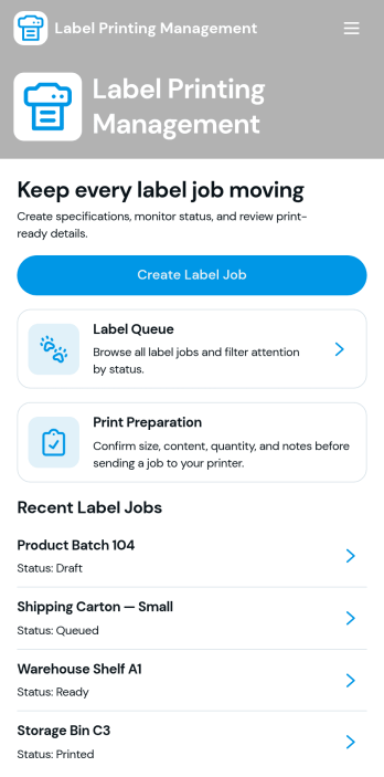 Label Printing Management App Template
