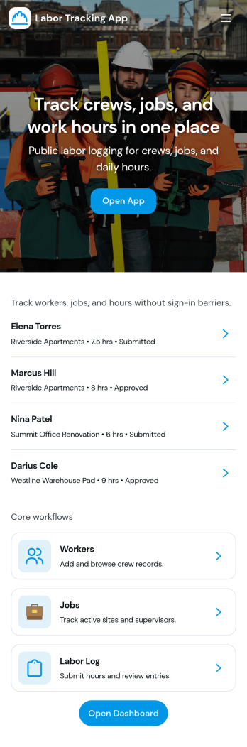 Labor Tracking App Template