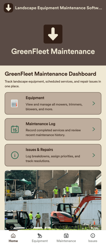 Landscape Equipment Maintenance Software App Template
