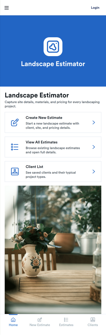 Landscape Estimating App Template