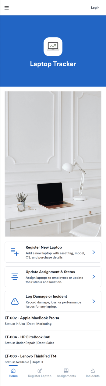 Laptop Tracker App Template