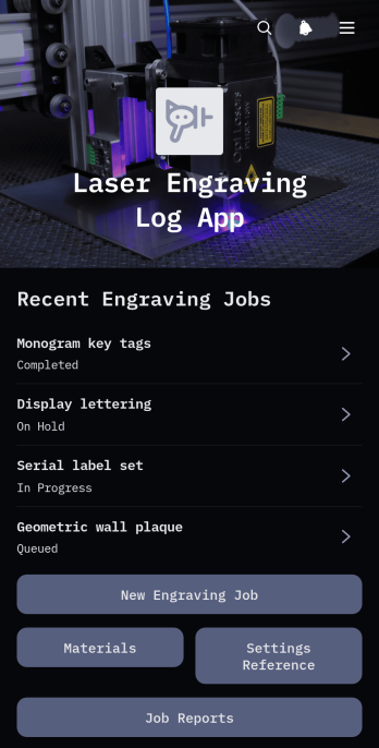 Laser Engraving Log App Template