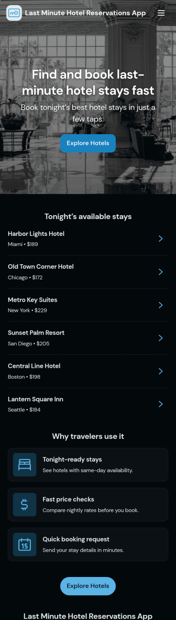Last Minute Hotel Reservations App Template