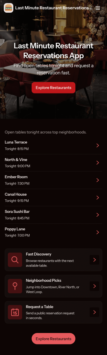 Last Minute Restaurant Reservations App Template