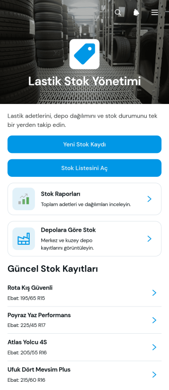 Lastik Stok Yönetimi Uygulama Șablonu